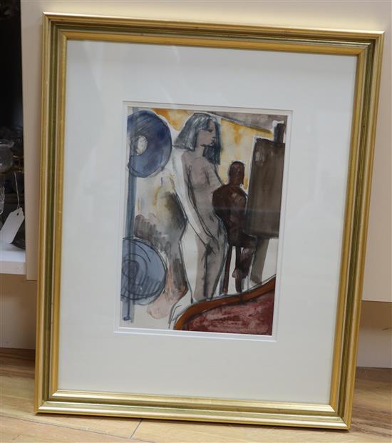 Sydney dHorne Shepherd (1909-1993), watercolour, Model in an art class, 27 x 19cm